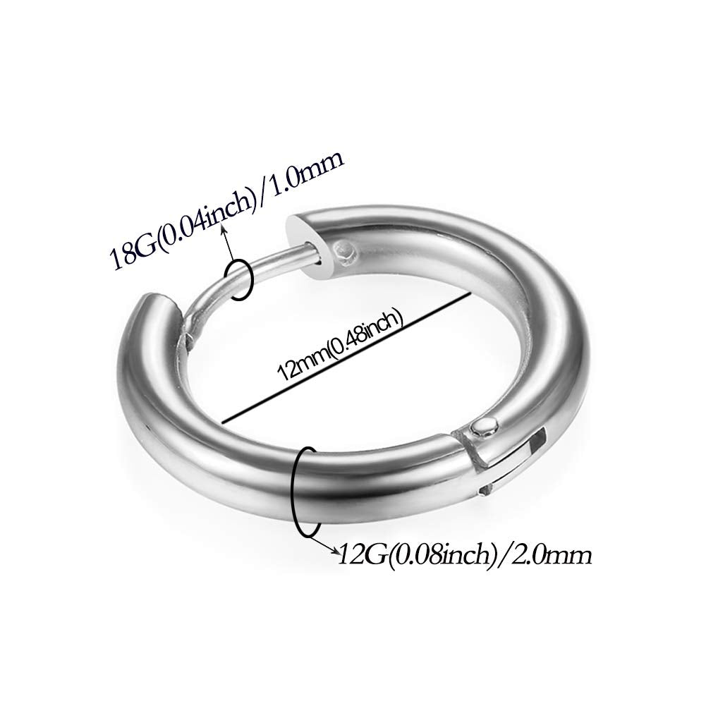 316L Surgical Stainless Steel Huggie Hoop Earrings 6mm 8mm 10mm 11mm 12mm 14mm Hypoallergenic Earrings Hoop Cartilage Helix Lobes Hinged Sleeper Earrings For Men Women Girls