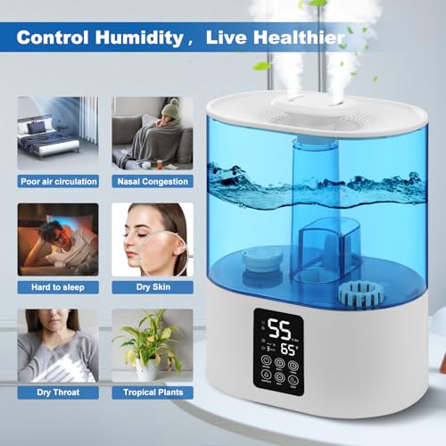 6L Humidifiers for Bedroom Large Room Home, Cool and Warm for Baby and Plants Mist Top Fill Desk Humidifiers Essential Oil Diffuser, Quiet with Adjustable Mist,360°Nozzle-Black