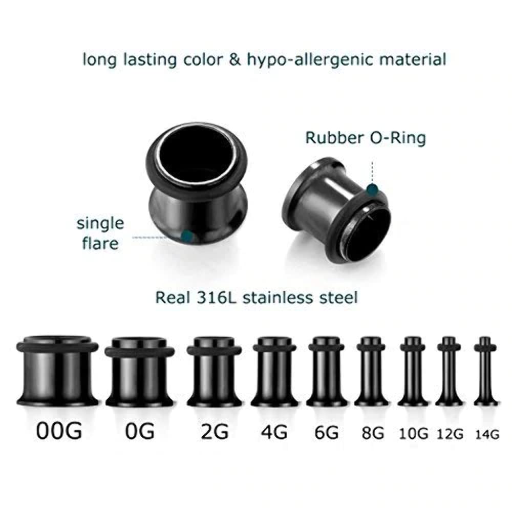vcmart 14G-00G 36 pcs Ear Gauges Stretching Kit Tapers Plugs Eyelets Implant Grade Steel