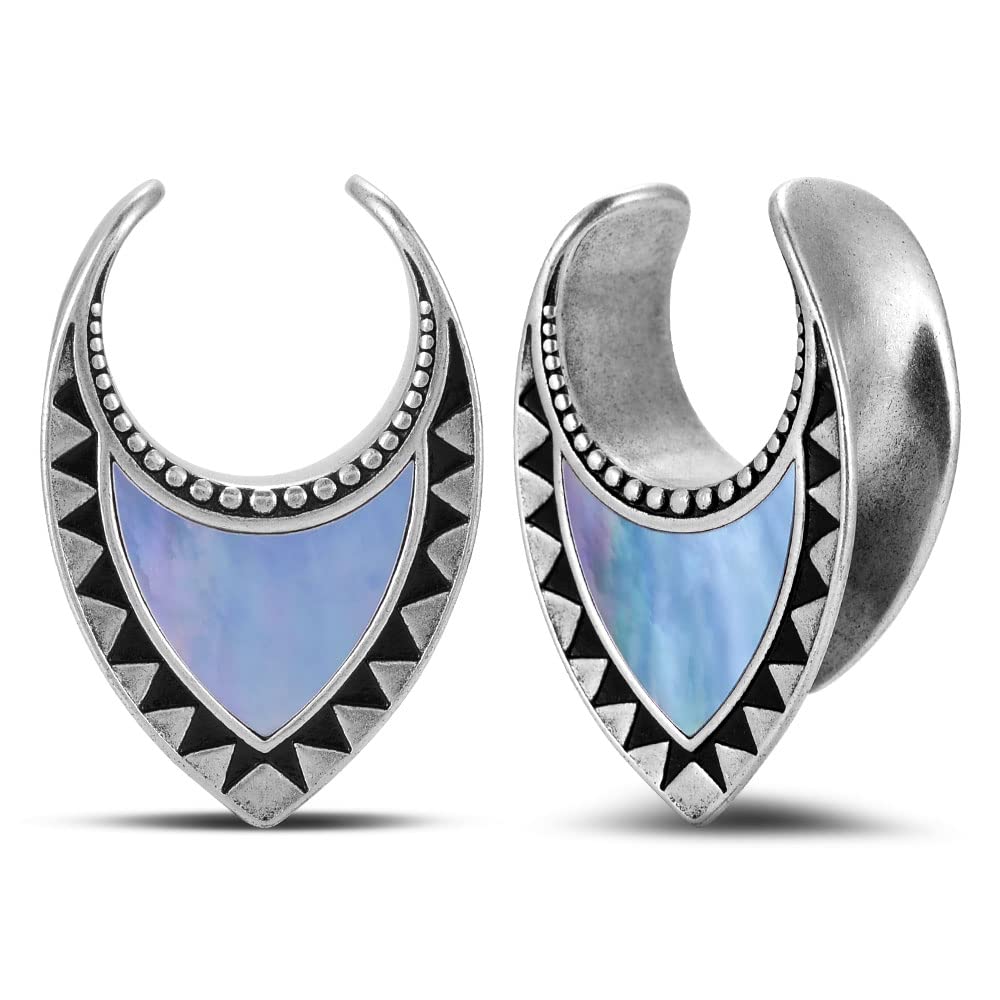 2PCS Opening Saddle Plugs Opal Ear Gauges Tunnels For Sretcher Expander Ears Elegant Floral Double Flared Piercing Earrings For Women 0g-1"