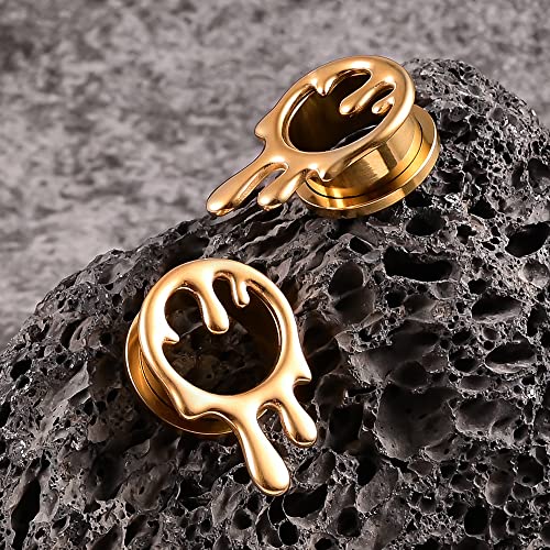 2PCS Cool Water Drops Ear Tunnels Plugs 316 Stainless Steel Ear Gauges Hypoallergenic Earring Expanders for Stretched Piercing Body Jewelry