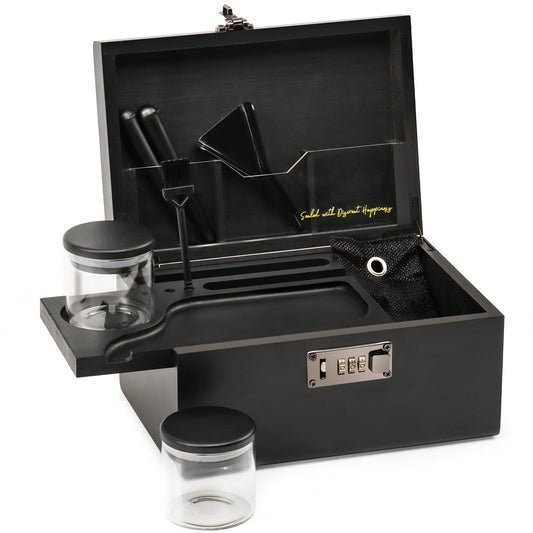 OZCHIN Large Bamboo Box With Combination Lock, 2024 Newest Decorative Home Locking Box Set, Lockable Wooden Storage with Glass Jar Great Gifts for Father's Day(Pink)