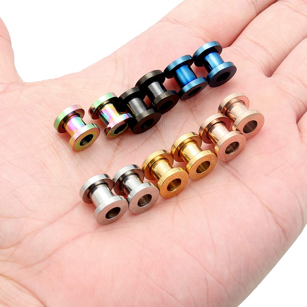 Lcolyoli Screw Fit Ear Gauges Kit Surgical Steel Tunnel Expander Earrings Earlobe Plugs Body Piercing Jewelry Set for Women Men 14G-00G 12 Pieces