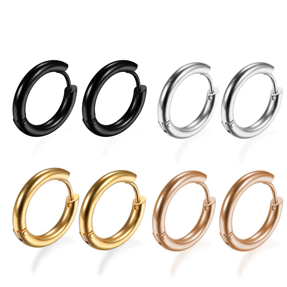 316L Surgical Stainless Steel Huggie Hoop Earrings 6mm 8mm 10mm 11mm 12mm 14mm Hypoallergenic Earrings Hoop Cartilage Helix Lobes Hinged Sleeper Earrings For Men Women Girls