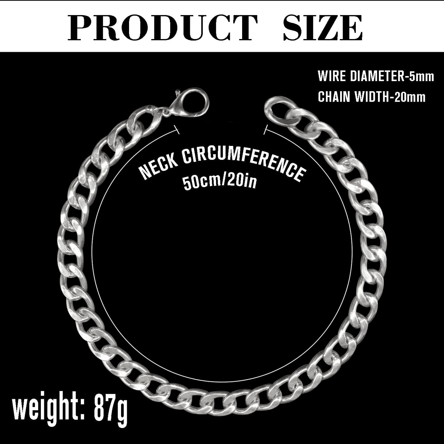 18K Gold Plated Dog Chain Collar-3/4 Inch (20mm) Width Cuban Link Durable Dog Necklace, Cute Fashion Pet Collar for Pit Bulldog, Light Metal Jewelry Bold Chain Puppy Accessories (26 inch, Gold)