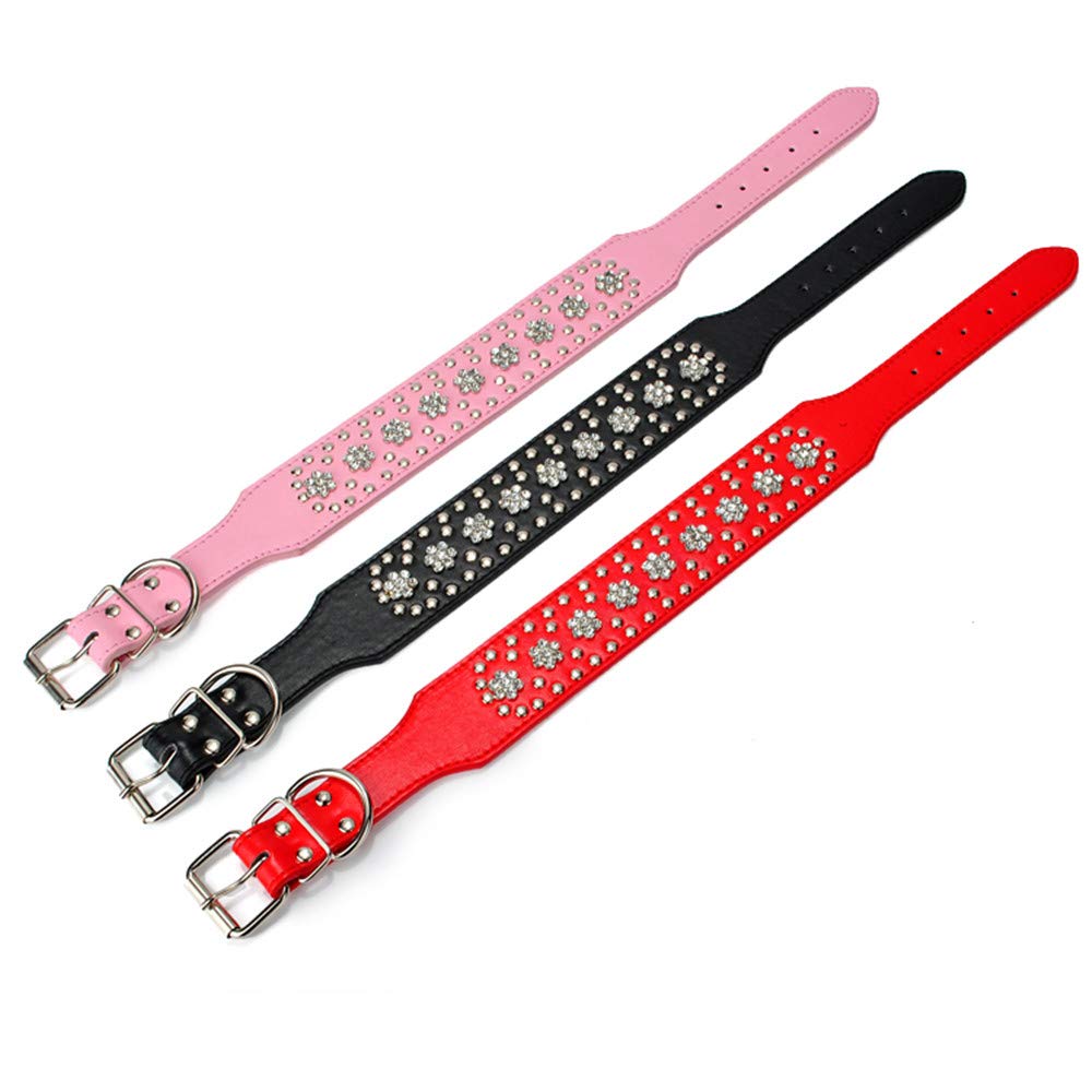 Rhinestones Dog Collars Flower Pattern Rhinestone Studded Leather Sparkly Crystal Diamonds Dazzling Elegant Fancy PU Leather Dog Collar for Medium & Large Dogs (M:17-20 inch, Purple)
