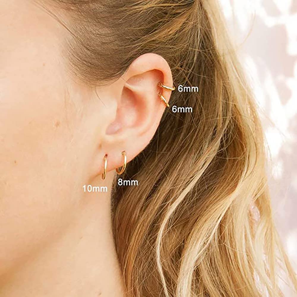 316L Surgical Stainless Steel Huggie Hoop Earrings 6mm 8mm 10mm 11mm 12mm 14mm Hypoallergenic Earrings Hoop Cartilage Helix Lobes Hinged Sleeper Earrings For Men Women Girls