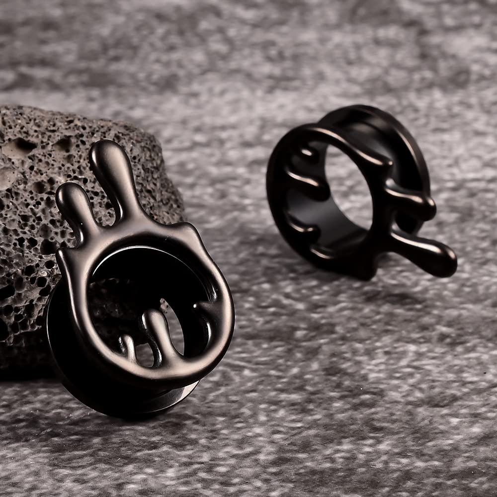 2PCS Cool Water Drops Ear Tunnels Plugs 316 Stainless Steel Ear Gauges Hypoallergenic Earring Expanders for Stretched Piercing Body Jewelry