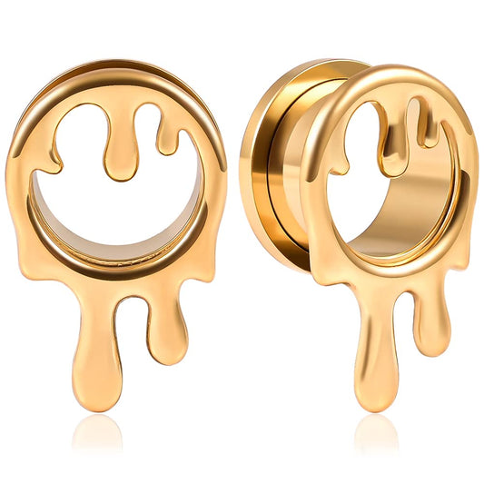 2PCS Cool Water Drops Ear Tunnels Plugs 316 Stainless Steel Ear Gauges Hypoallergenic Earring Expanders for Stretched Piercing Body Jewelry