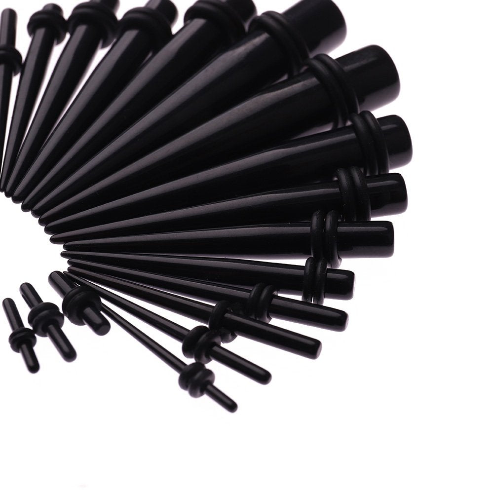 50 Pieces Ear Stretching Kit 14G-00G Acrylic Tapers and Plugs + Silicone Tunnels - Ear Gauges Expander Set Body Piercing Jewelry