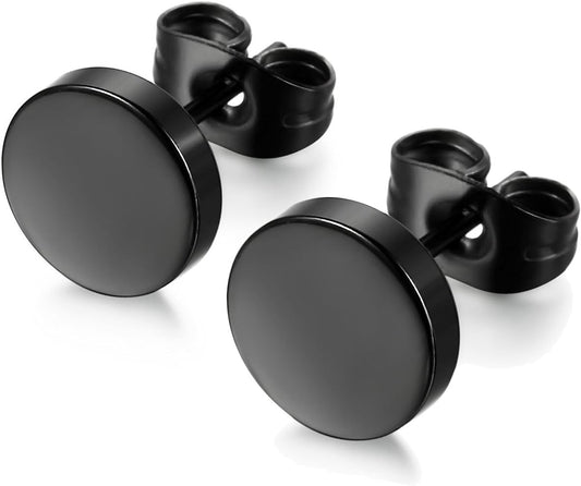 Black Round Stud Earrings Set Stainless Steel Ear Studs for Men Women 6 Pairs 3mm-8mm … (Black)