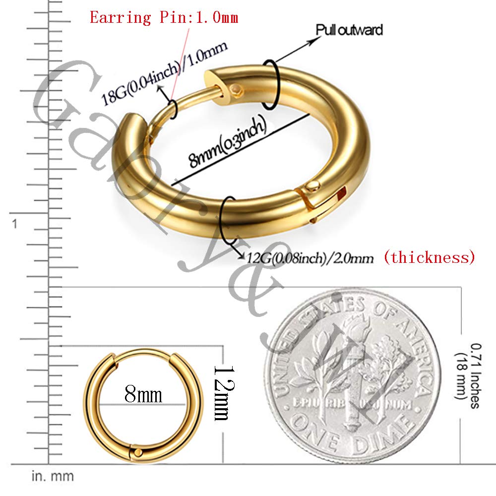 316L Surgical Stainless Steel Huggie Hoop Earrings 6mm 8mm 10mm 11mm 12mm 14mm Hypoallergenic Earrings Hoop Cartilage Helix Lobes Hinged Sleeper Earrings For Men Women Girls