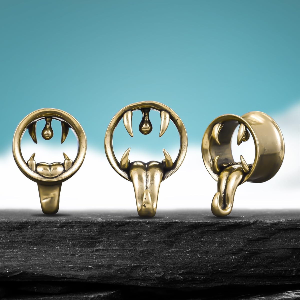 1 Pair Vintage Gauge For Ear Gothic Punk Waterdrop Plug Gauge Dangle Hanger Brass Saddle Tunnels Double Flared Ear Gauge Cool Women Body Piercing Jewelry
