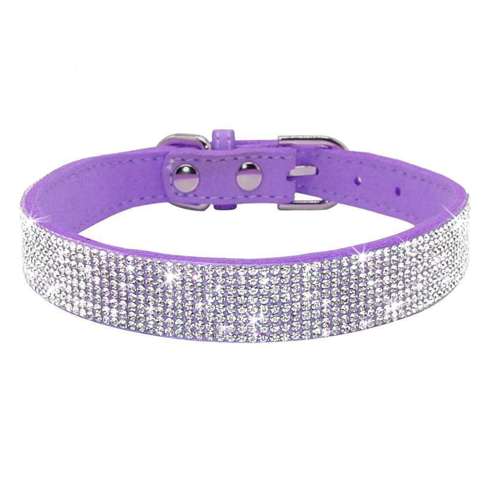 Rhinestone Dog Collar, Cute Dazzling Sparkling Soft Suede Leather Dog Cat Rhinestone Collar Crystal Diamond Pet Dog Puppy Collar (XS, Blue-1)