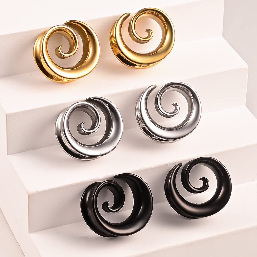 2PCS Spiral Saddle Ear Tunnels Plugs 316 Stainless Steel Ear Gauges Hypoallergenic Earrings Expander Stretcher Piercing Body Jewelry 0g-1"(8mm-25mm)