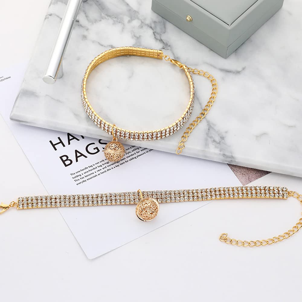 Pet Collar Gold with Diamond Shiny Adjustable Crystal Wedding Cat Collar Dog Small and Medium Pet Collar Glitter Decoration