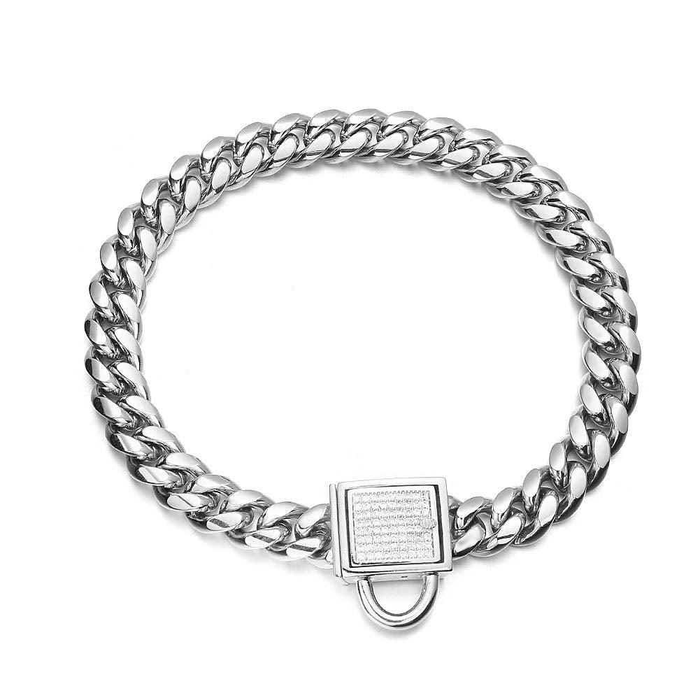 Gold Dog Chain Collar 10mm Wide Cuban Link Puppy Collar 316L Stainless Steel with CZ Diamond Lock Bling Collar for Large Medium Small Dogs(10mm Gold,10inches)