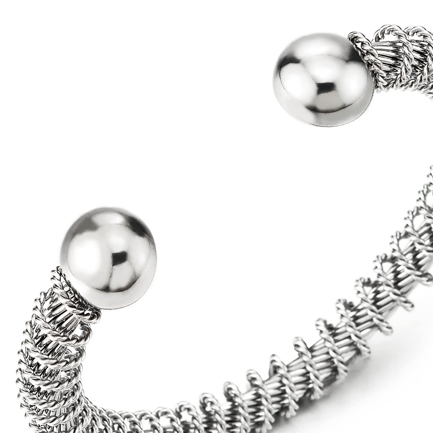 COOLSTEELANDBEYOND Elastic Adjustable Stainless Steel Cuff Bangle Bracelet for Mens Womens