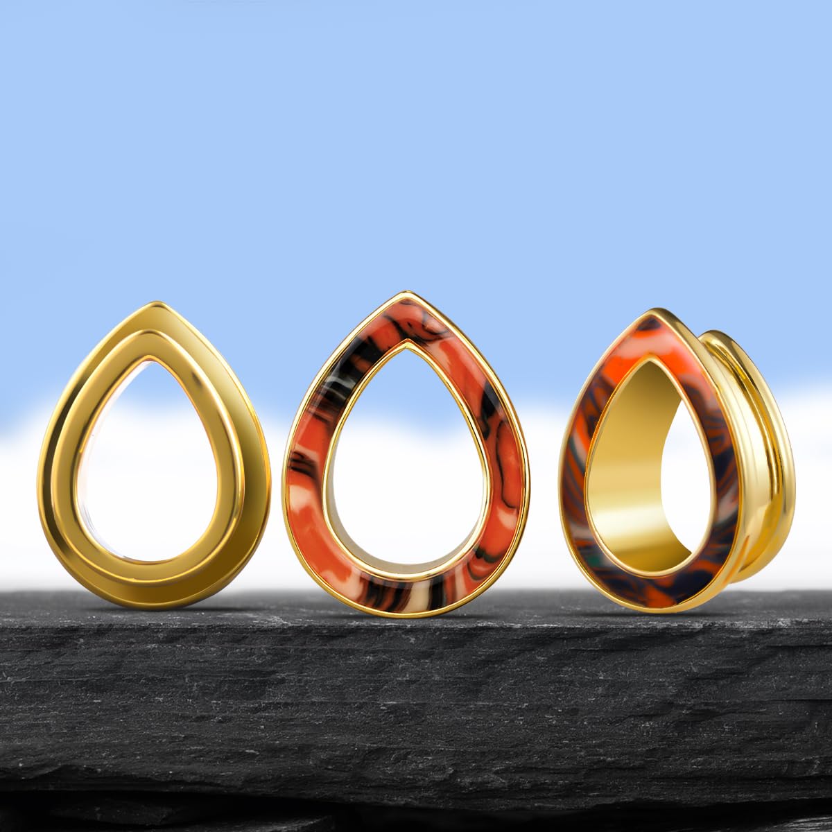 1 Pair 6mm-16mm Ear Gauge Teardrop Colour Opal Double Flared Plug Tunnels For Stretched Ears Brass Saddle Plug Gauges Women Body Piercing Jewelry