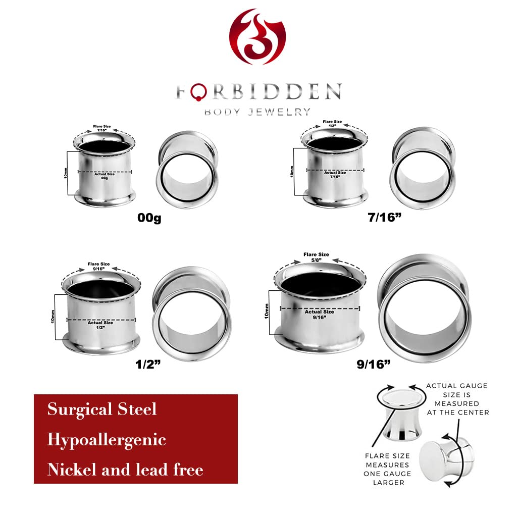 Forbidden Body Jewelry Ear Gauges, Ear Tunnels, Tunnels For Ears, 12G-2 Inch Surgical Steel Mirror Finish Double Flared Tunnel Plug Earrings (Sold in Pairs)