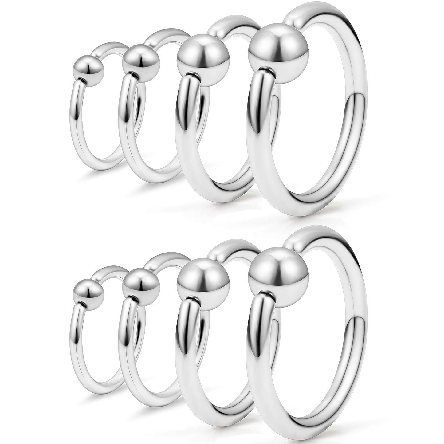 SCERRING 4 Pairs 20G 16G 14G 12G Stainless Steel Captive Bead Ring Nose Hoop Rings Eyebrow Lip Ear Tragus Cartilage Daith Septum Nipple Belly PA Retainer Piercing Jewelry 10-16mm