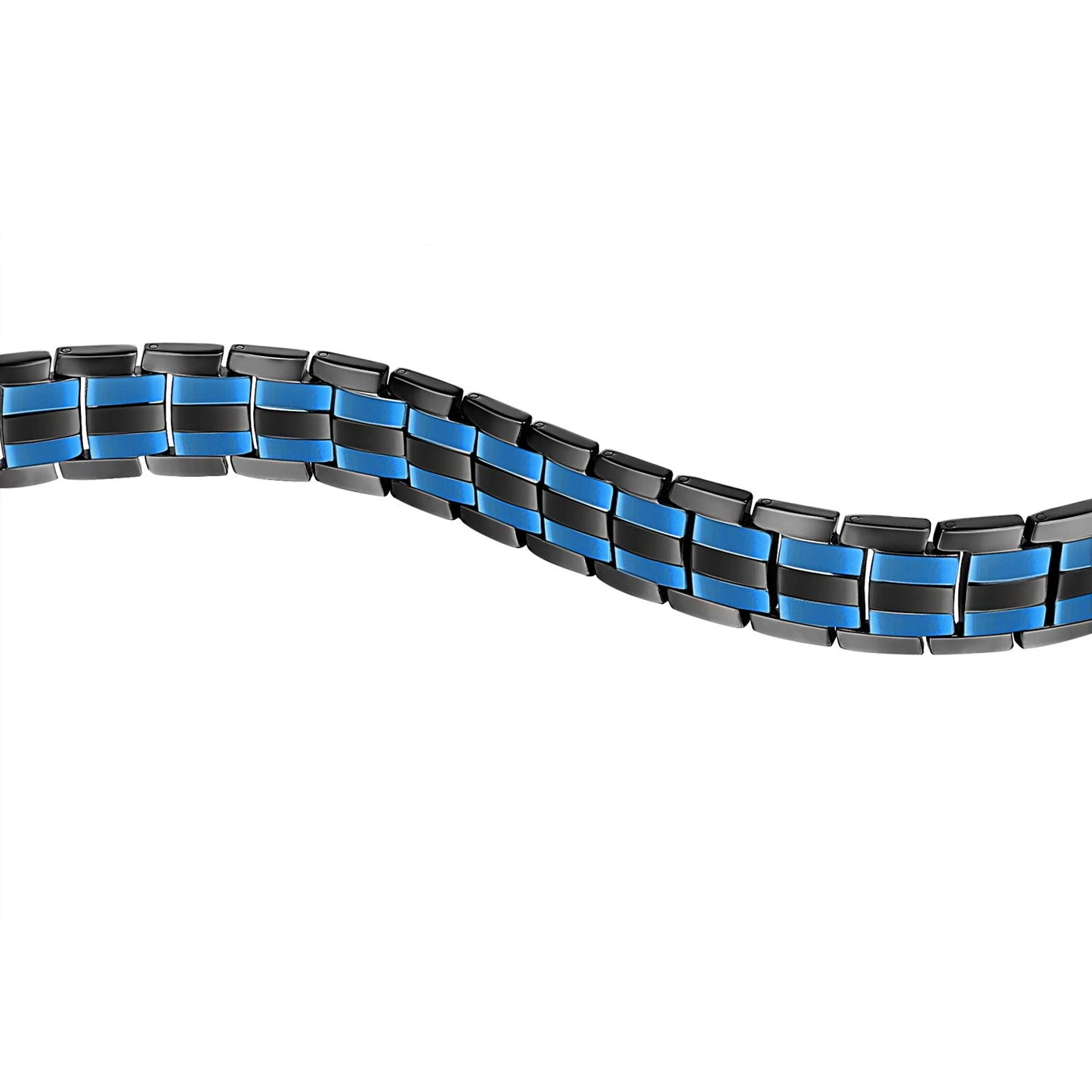 Feraco Magnetic Bracelet for Men Titanium Steel Magnetic Bracelet for Men with Double Row Magnets Adjustable (Black & Blue Line)