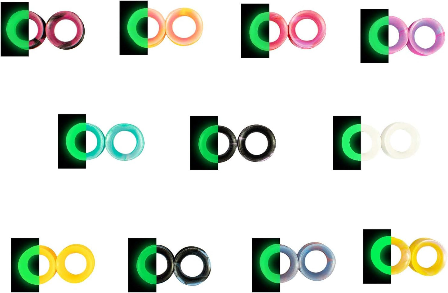 WBRWP 48/32/24/22/20/16/12pcs Ear Tunnels and Plugs - Double Flared Hollow Hard/Soft Silicone Ear Gauges - Ear Expander Stretcher Body Piercing Jewelry 8g-1"