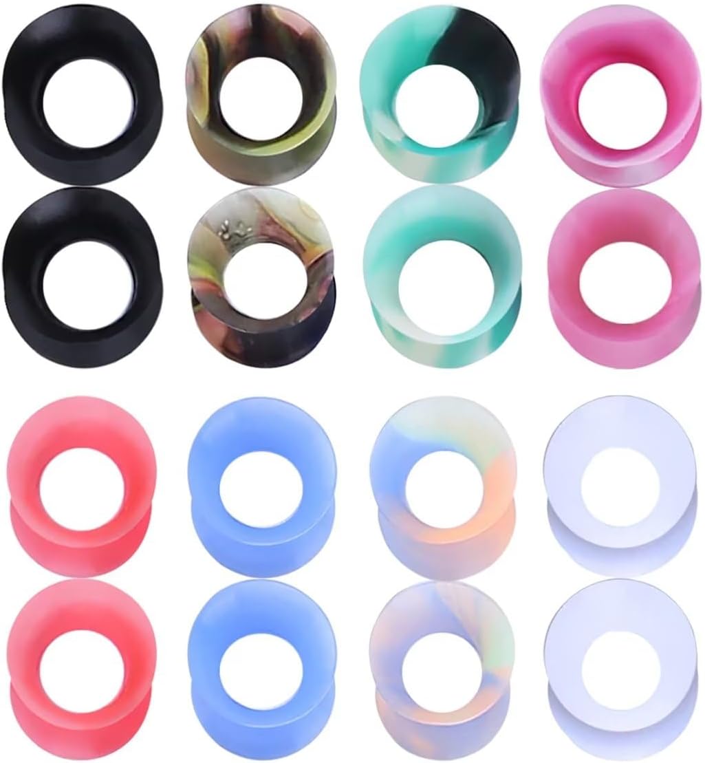 WBRWP 48/32/24/22/20/16/12pcs Ear Tunnels and Plugs - Double Flared Hollow Hard/Soft Silicone Ear Gauges - Ear Expander Stretcher Body Piercing Jewelry 8g-1"