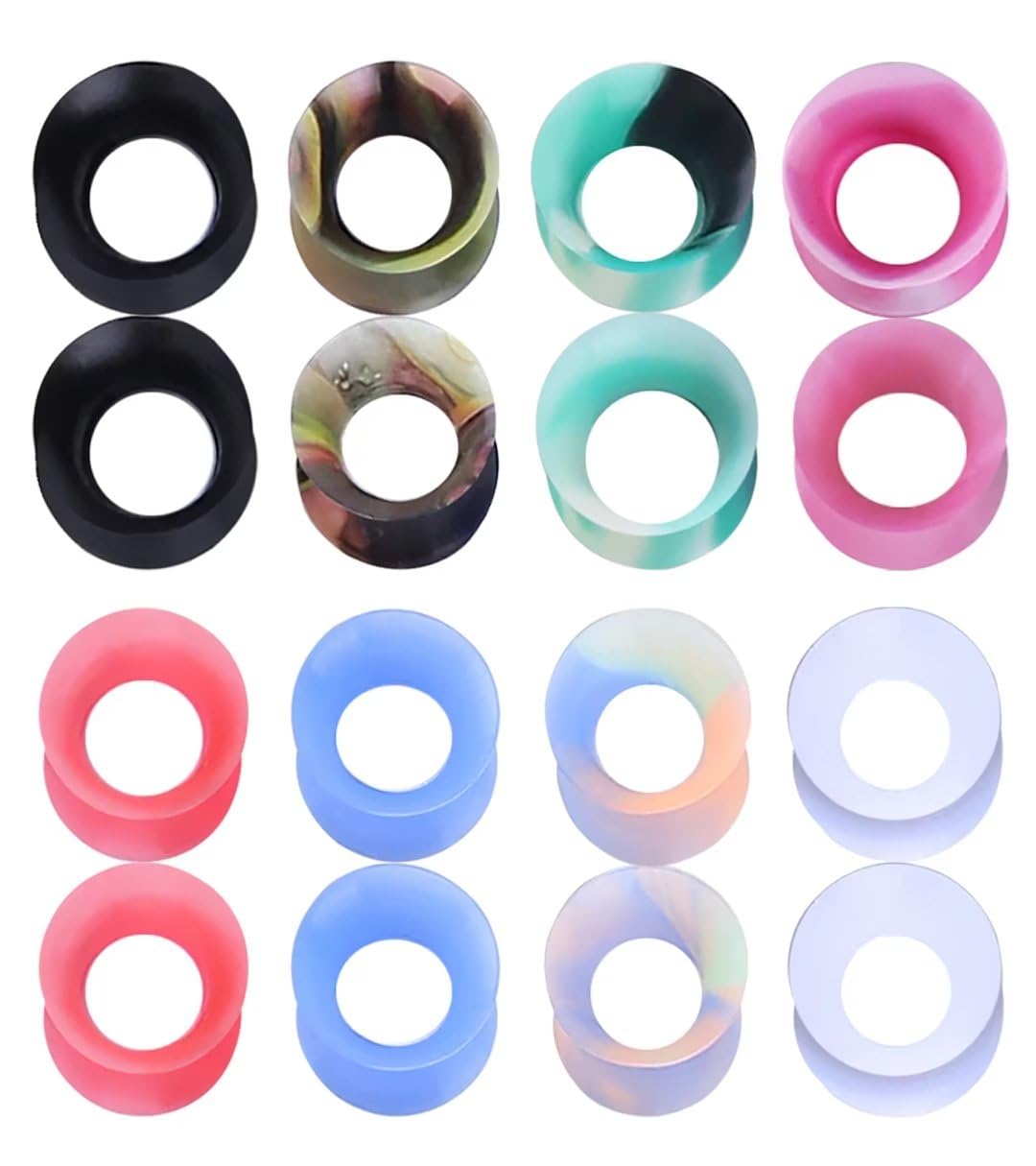 WBRWP 48/32/24/22/20/16/12pcs Ear Tunnels and Plugs - Double Flared Hollow Hard/Soft Silicone Ear Gauges - Ear Expander Stretcher Body Piercing Jewelry 8g-1"