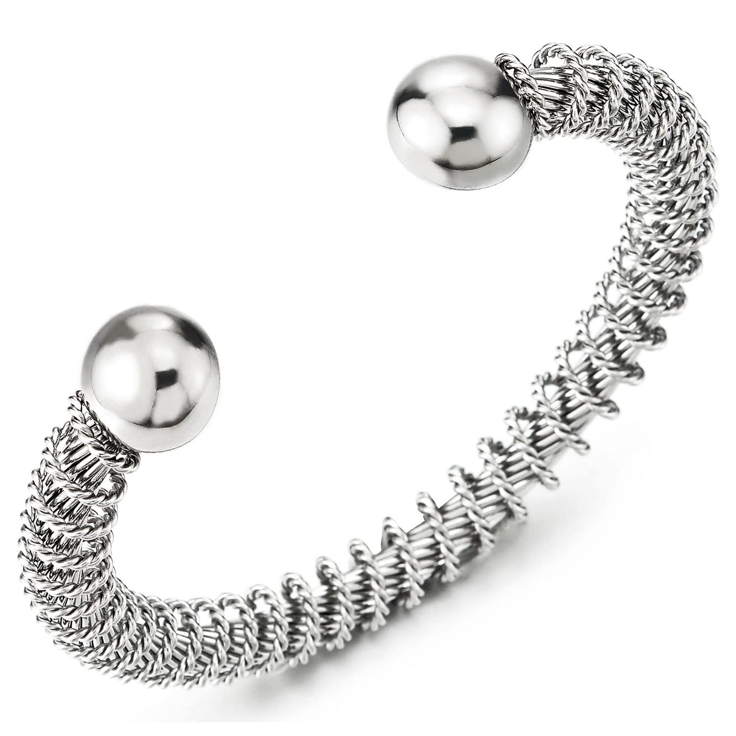 COOLSTEELANDBEYOND Elastic Adjustable Stainless Steel Cuff Bangle Bracelet for Mens Womens