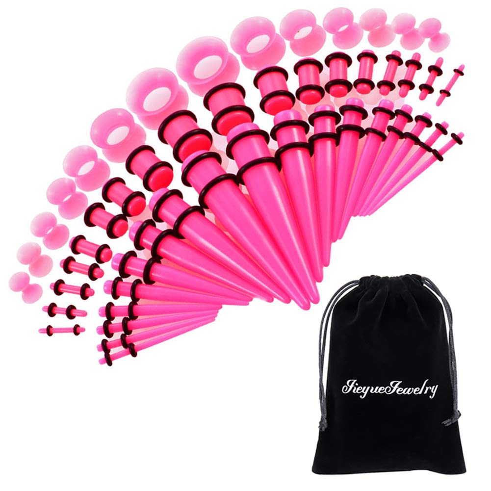 50 Pieces Ear Stretching Kit 14G-00G Acrylic Tapers and Plugs + Silicone Tunnels - Ear Gauges Expander Set Body Piercing Jewelry