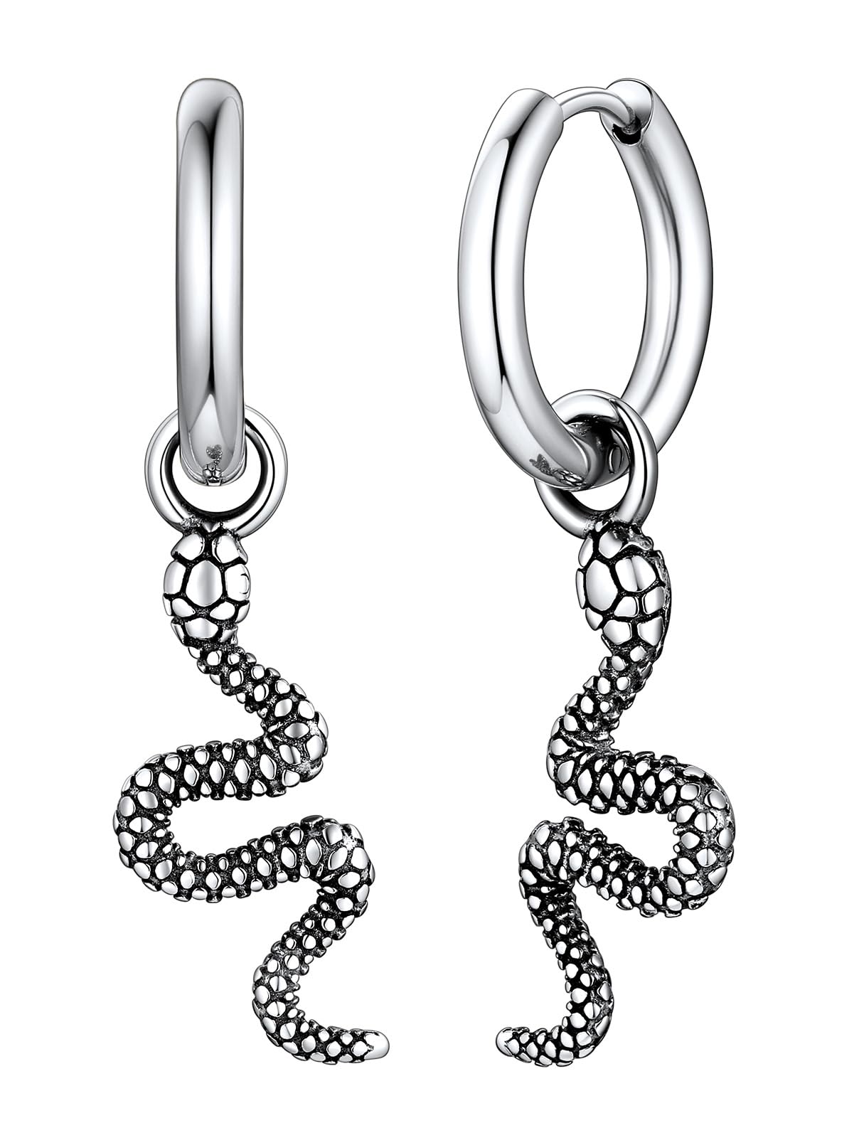 FaithHeart Dragon/Dinosaur/Snake Hoop Earrings for Men, Sturdy Stainless Steel Punk Biker Animals Hypoallergenic Jewelry, Gift Box