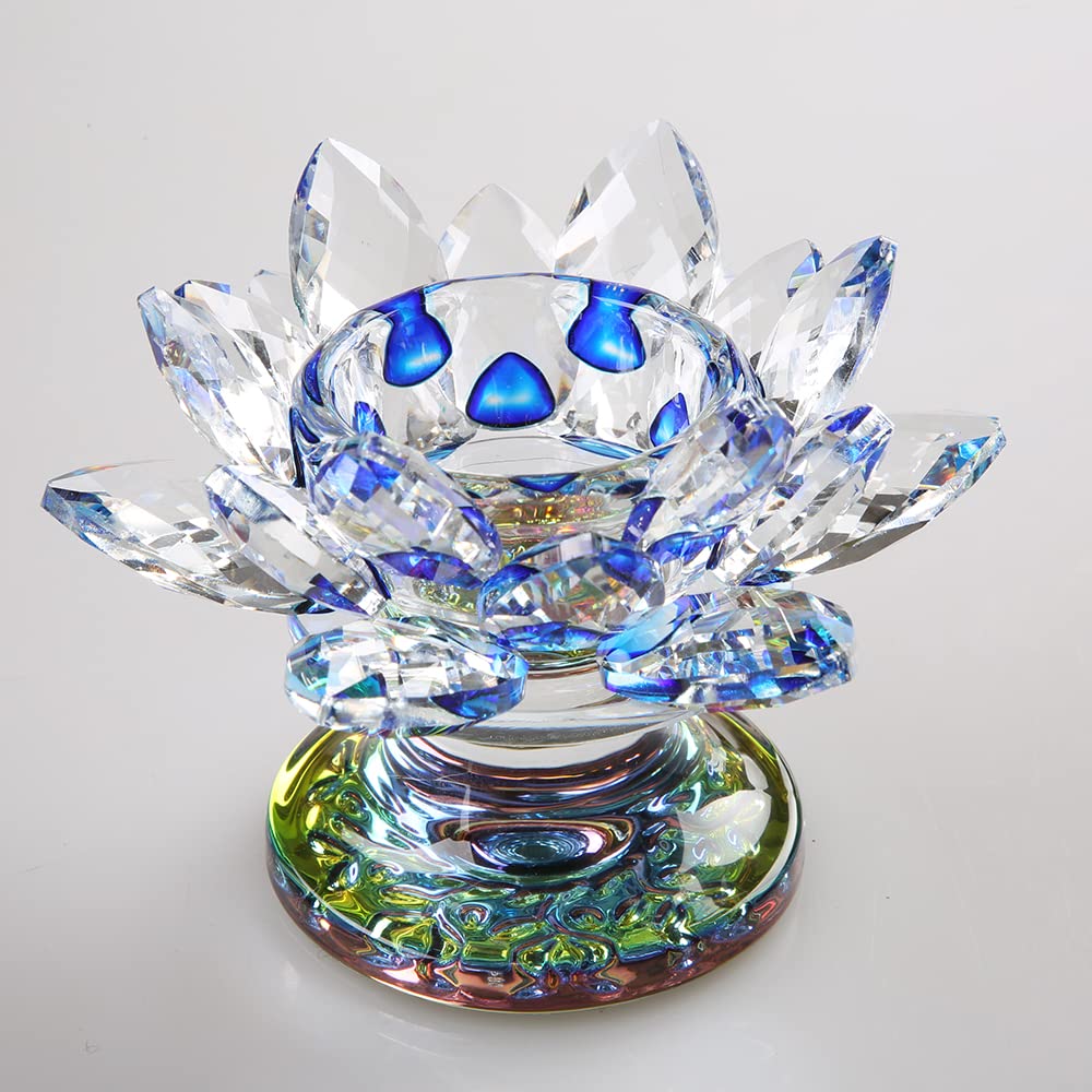 4.5 Inch Crystal Lotus Candle Candle Holder, Glass Candle Holder Lamp Holder Night Light Candle Holder for Altar Window Sill Multicolor