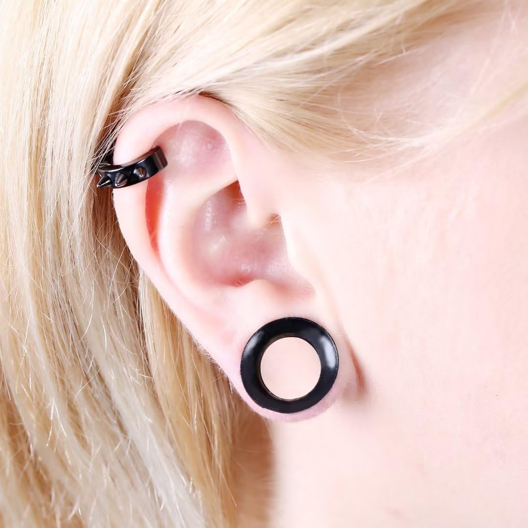 WBRWP 48/32/24/22/20/16/12pcs Ear Tunnels and Plugs - Double Flared Hollow Hard/Soft Silicone Ear Gauges - Ear Expander Stretcher Body Piercing Jewelry 8g-1"