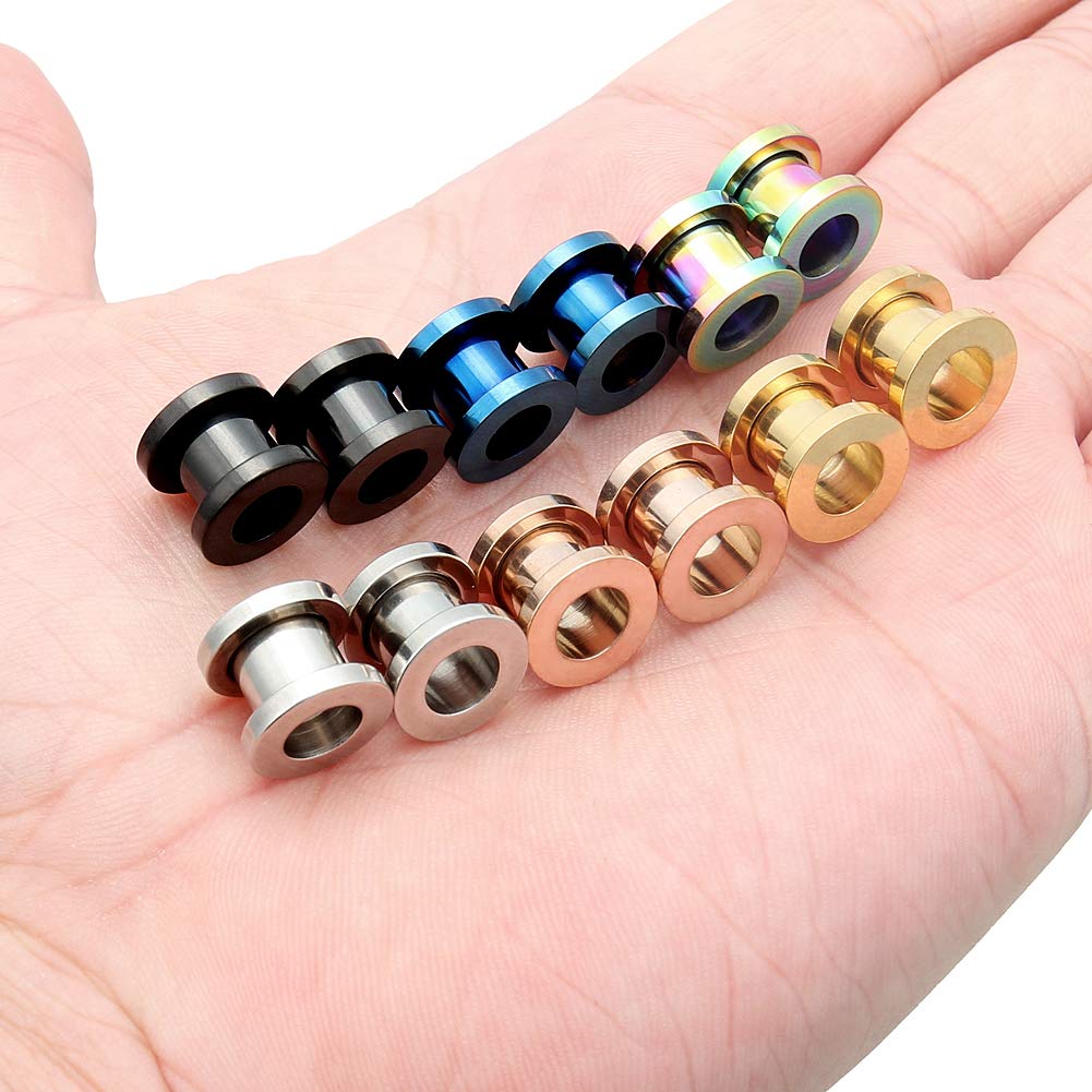 Lcolyoli Screw Fit Ear Gauges Kit Surgical Steel Tunnel Expander Earrings Earlobe Plugs Body Piercing Jewelry Set for Women Men 14G-00G 12 Pieces