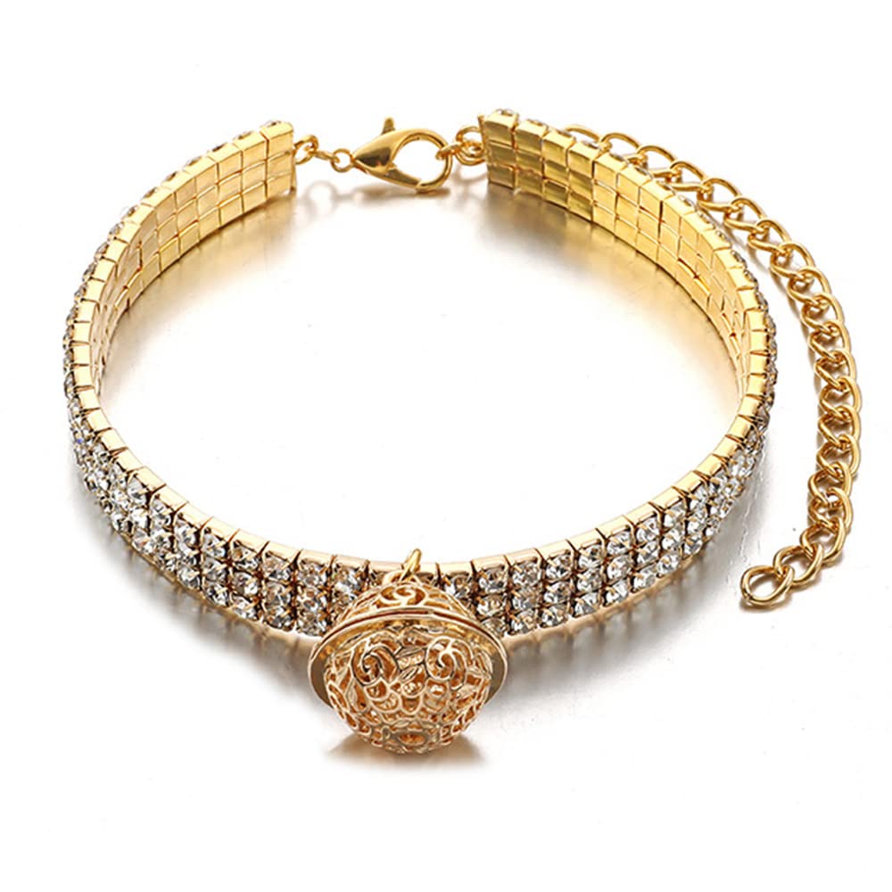 Pet Collar Gold with Diamond Shiny Adjustable Crystal Wedding Cat Collar Dog Small and Medium Pet Collar Glitter Decoration