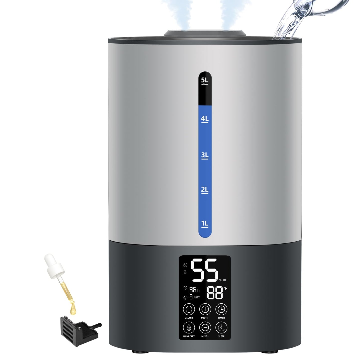 6L Humidifiers for Bedroom Large Room Home, Cool and Warm for Baby and Plants Mist Top Fill Desk Humidifiers Essential Oil Diffuser, Quiet with Adjustable Mist,360°Nozzle-Black