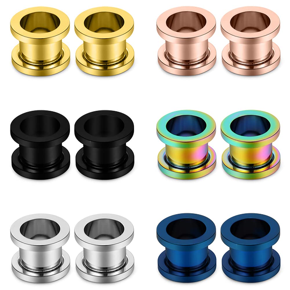 Lcolyoli Screw Fit Ear Gauges Kit Surgical Steel Tunnel Expander Earrings Earlobe Plugs Body Piercing Jewelry Set for Women Men 14G-00G 12 Pieces