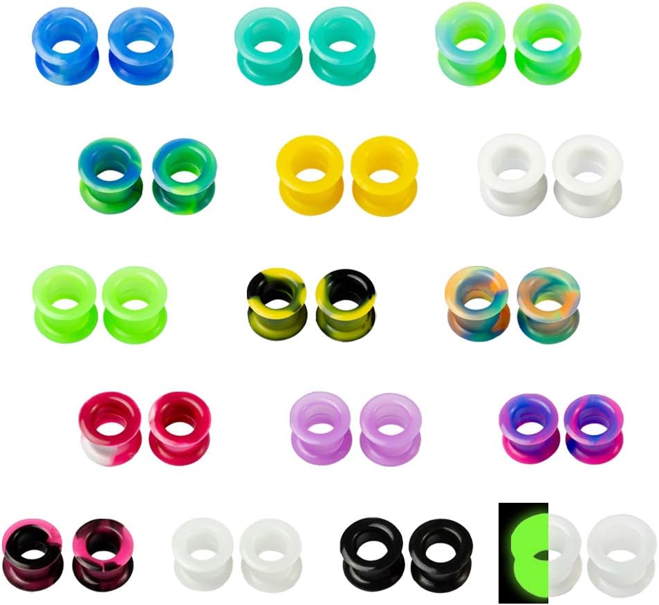 WBRWP 48/32/24/22/20/16/12pcs Ear Tunnels and Plugs - Double Flared Hollow Hard/Soft Silicone Ear Gauges - Ear Expander Stretcher Body Piercing Jewelry 8g-1"