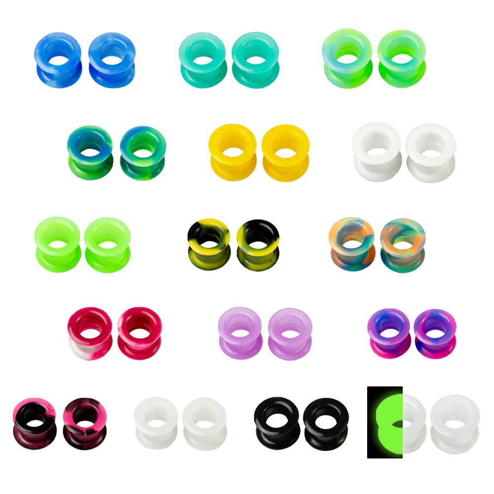 WBRWP 48/32/24/22/20/16/12pcs Ear Tunnels and Plugs - Double Flared Hollow Hard/Soft Silicone Ear Gauges - Ear Expander Stretcher Body Piercing Jewelry 8g-1"