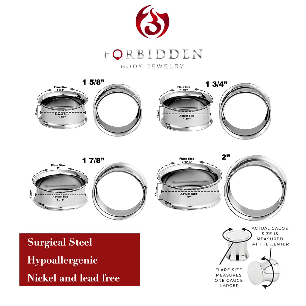 Forbidden Body Jewelry Ear Gauges, Ear Tunnels, Tunnels For Ears, 12G-2 Inch Surgical Steel Mirror Finish Double Flared Tunnel Plug Earrings (Sold in Pairs)