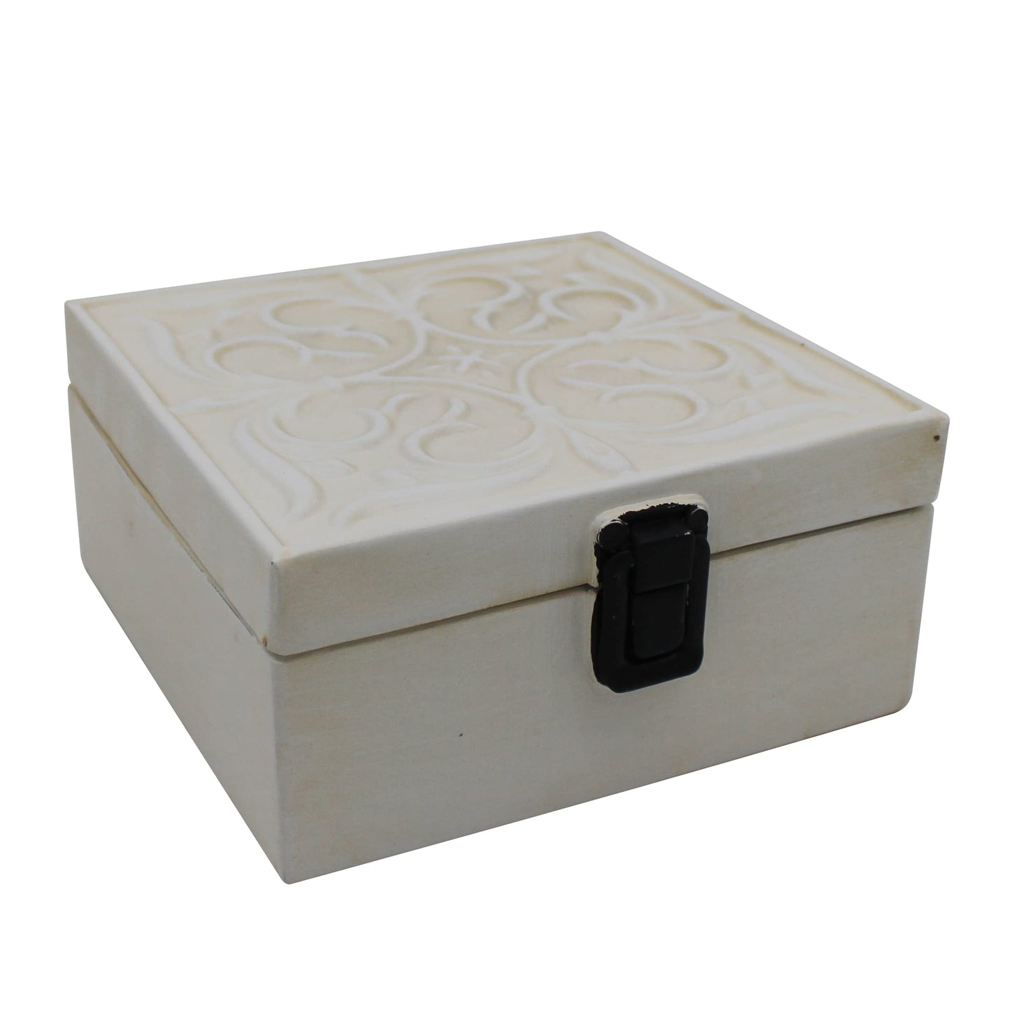 CVHOMEDECO. Rustic Metal Decorative Box Vintage Galvanized Storage Box with Lid and Hinged Square Stash Boxes for Photos, Jewelry, Keepsake and Gifts. Blue