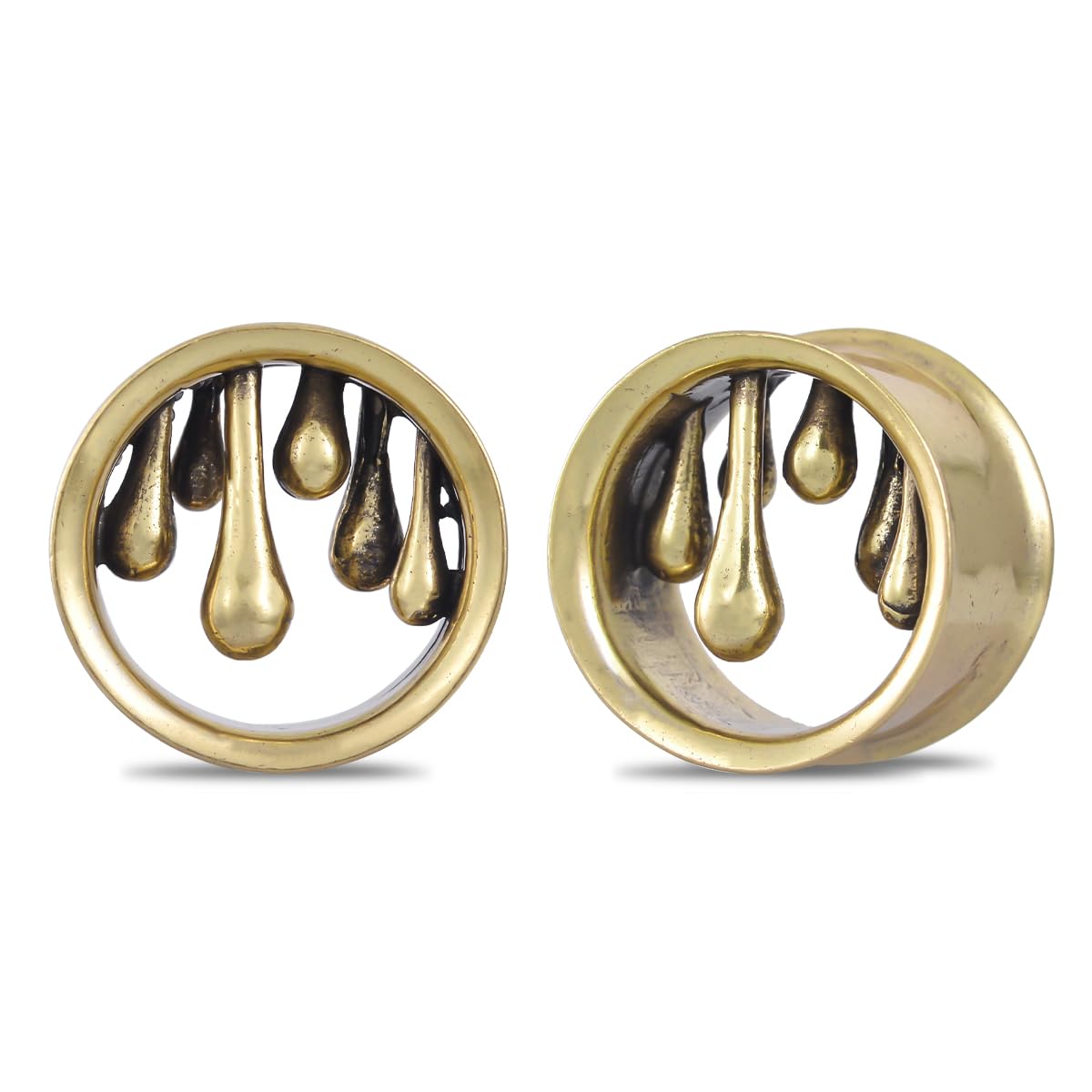 1 Pair Vintage Gauge For Ear Gothic Punk Waterdrop Plug Gauge Dangle Hanger Brass Saddle Tunnels Double Flared Ear Gauge Cool Women Body Piercing Jewelry