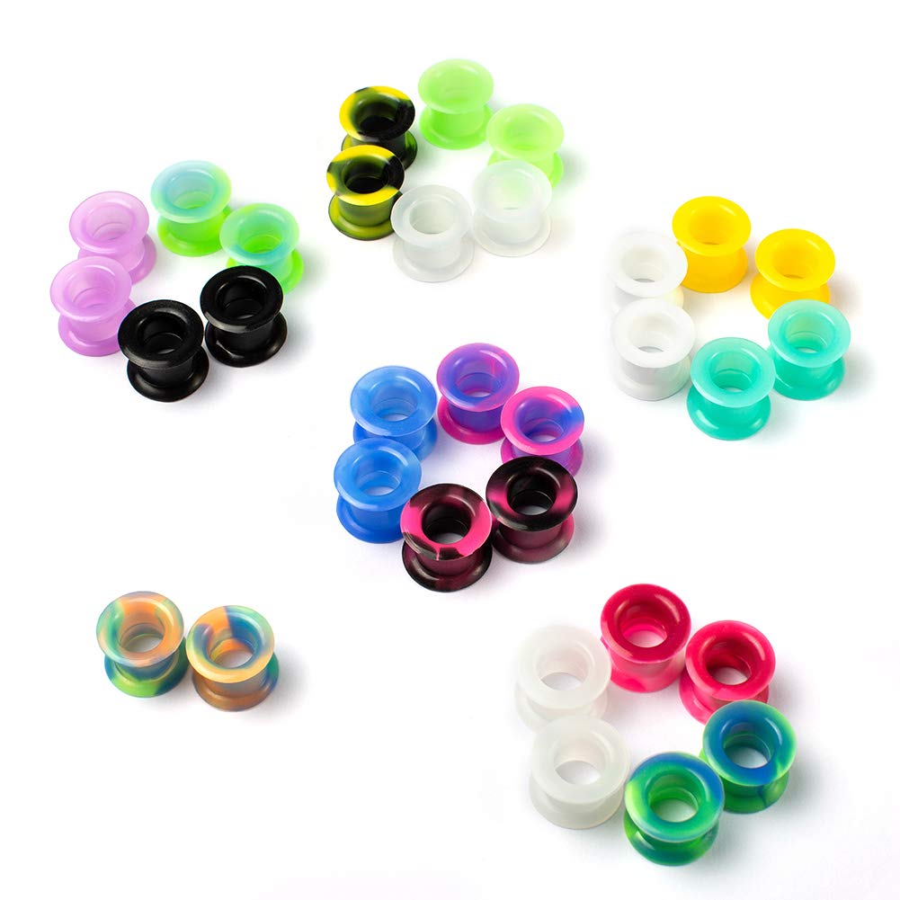 WBRWP 48/32/24/22/20/16/12pcs Ear Tunnels and Plugs - Double Flared Hollow Hard/Soft Silicone Ear Gauges - Ear Expander Stretcher Body Piercing Jewelry 8g-1"