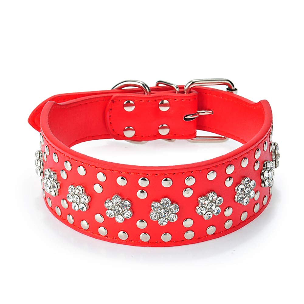 Rhinestones Dog Collars Flower Pattern Rhinestone Studded Leather Sparkly Crystal Diamonds Dazzling Elegant Fancy PU Leather Dog Collar for Medium & Large Dogs (M:17-20 inch, Purple)