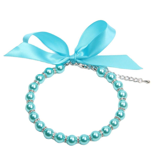 Dog Cat Pearls Necklace Collar with Bling Accessories and Ribbon Bow Pet Puppy Jewelry for Female Dogs Cats Small Medium (XL, Pink)