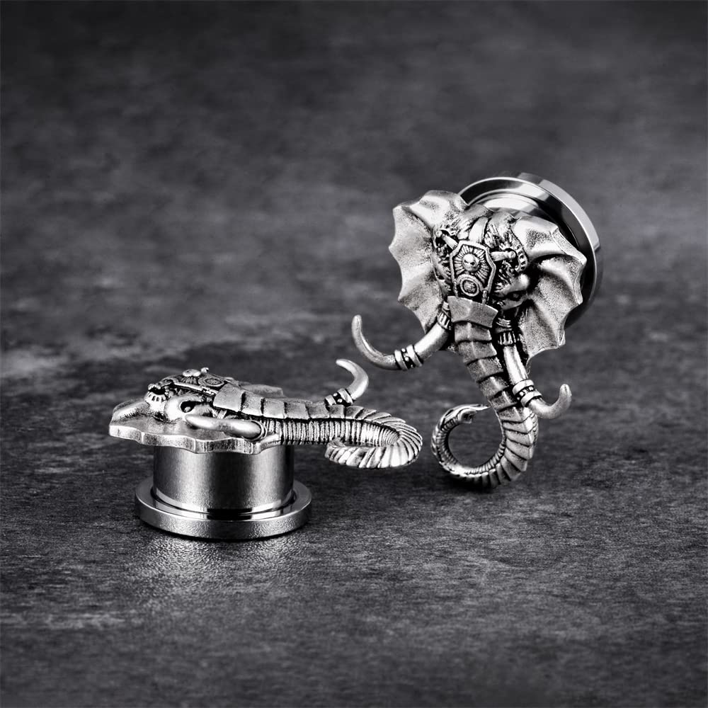 1 Pair Retro Ear Gauges Screw Fit Plug Flesh Tunnels Cat Fox Elephant Stretcher Earrings Hanger Expander Piercing Jewelry 8mm-25mm