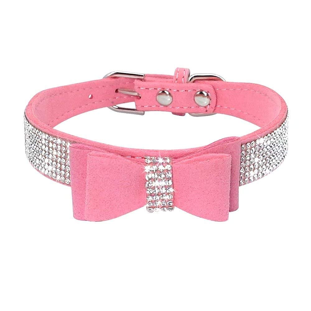 Rhinestone Dog Collar, Cute Dazzling Sparkling Soft Suede Leather Dog Cat Rhinestone Collar Crystal Diamond Pet Dog Puppy Collar (XS, Blue-1)