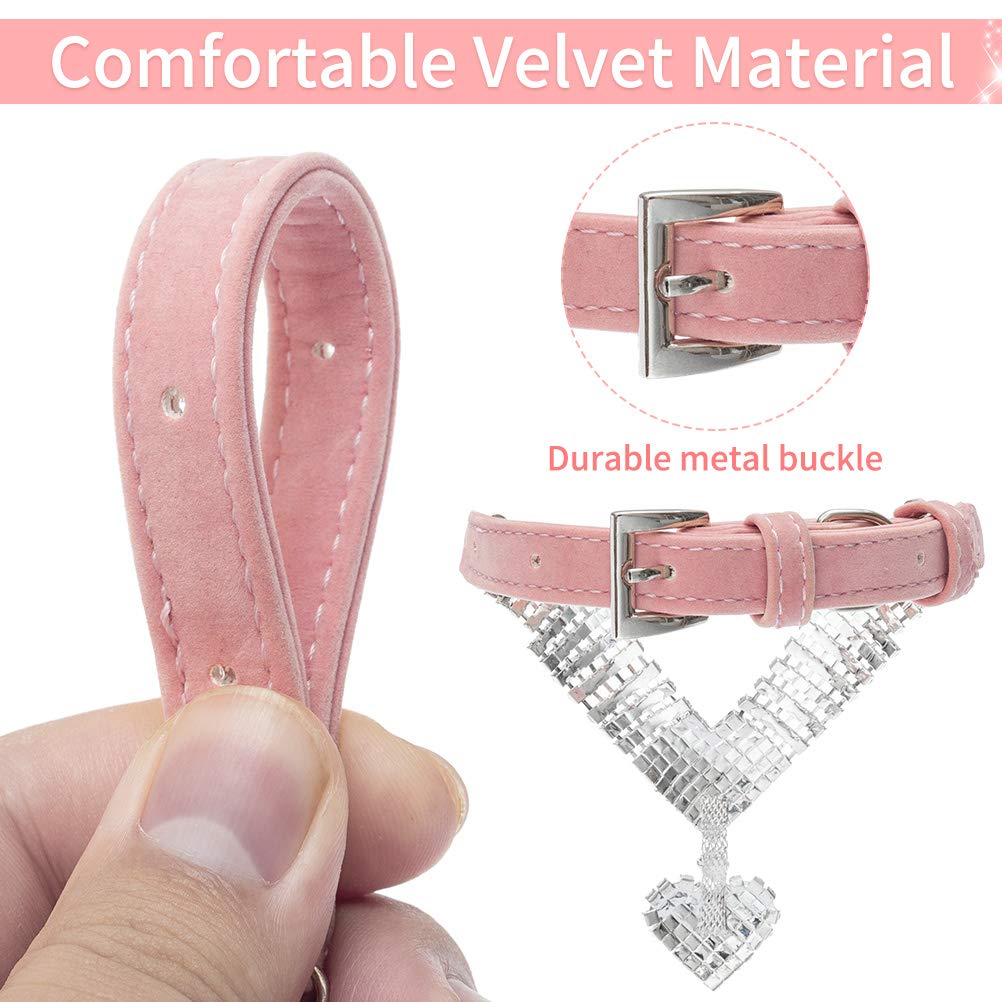 EXPAWLORER Dog Collar Rhinestone Necklace - Cute Sparkling Pet Collar for Girl Dogs and Cats, Soft Crystal Cat Collar Neck Decoration, Adjustable for Small Medium Large Breed Sizes, Pink XS