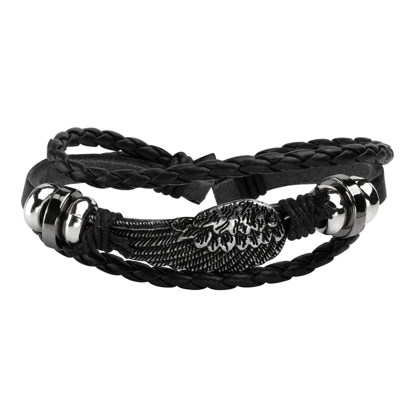 6PCS Braided PU Leather Bracelet Punk Cuff Wrap Bracelets for Men Women Adjustable Black